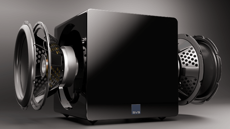 SVS 3000 Micro subwoofer with dual 9-inch drivers and stylish piano black finish