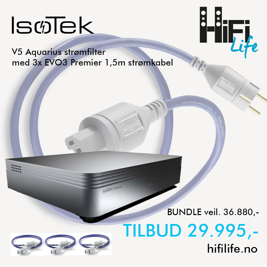 IsoTek V5 Aquarius Premium strømfilter + 3x IsoTek EVO3 Premier Strømkabel